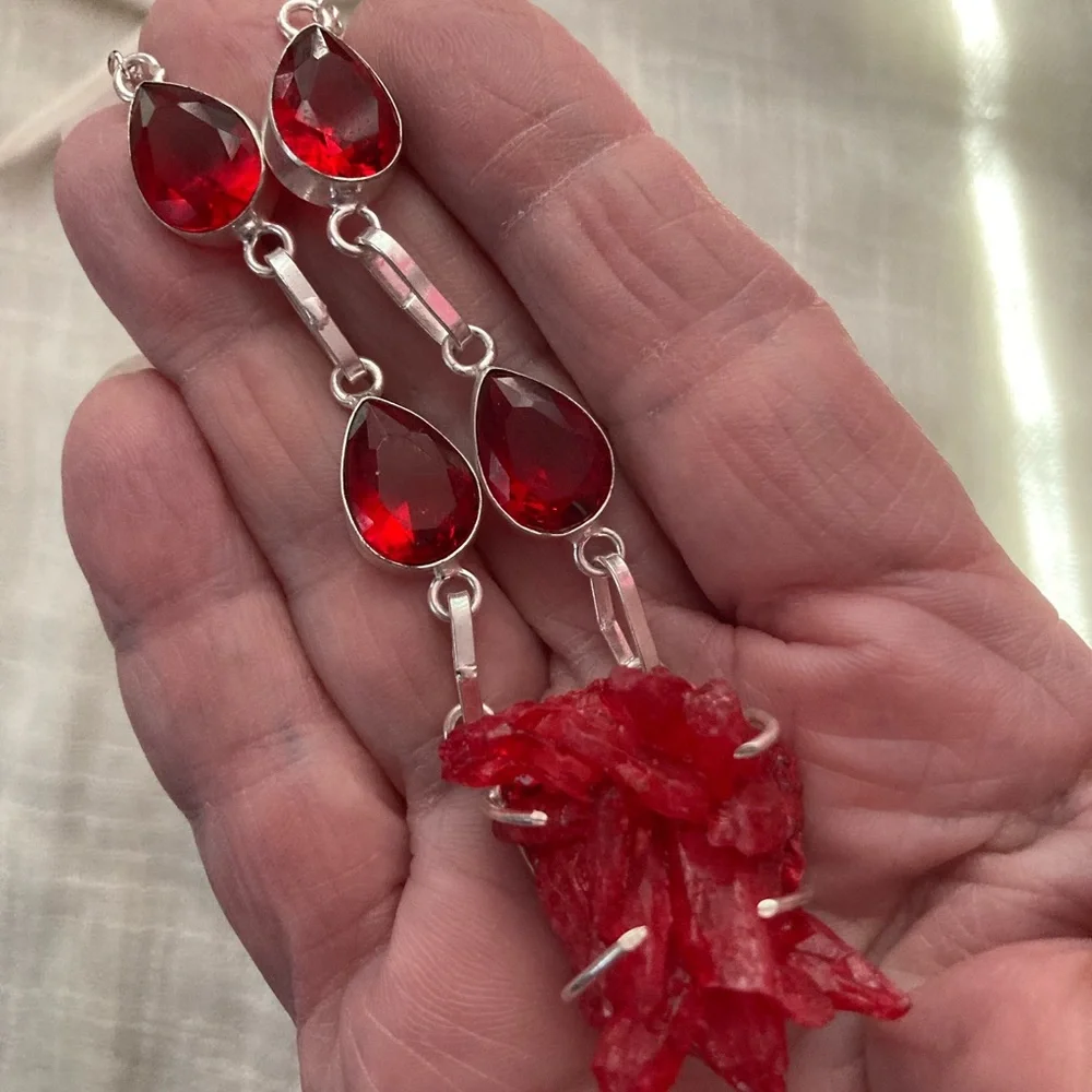 NEW Crystal Druzy Garnet, 925 Silver Necklace - Picture 2 of 5